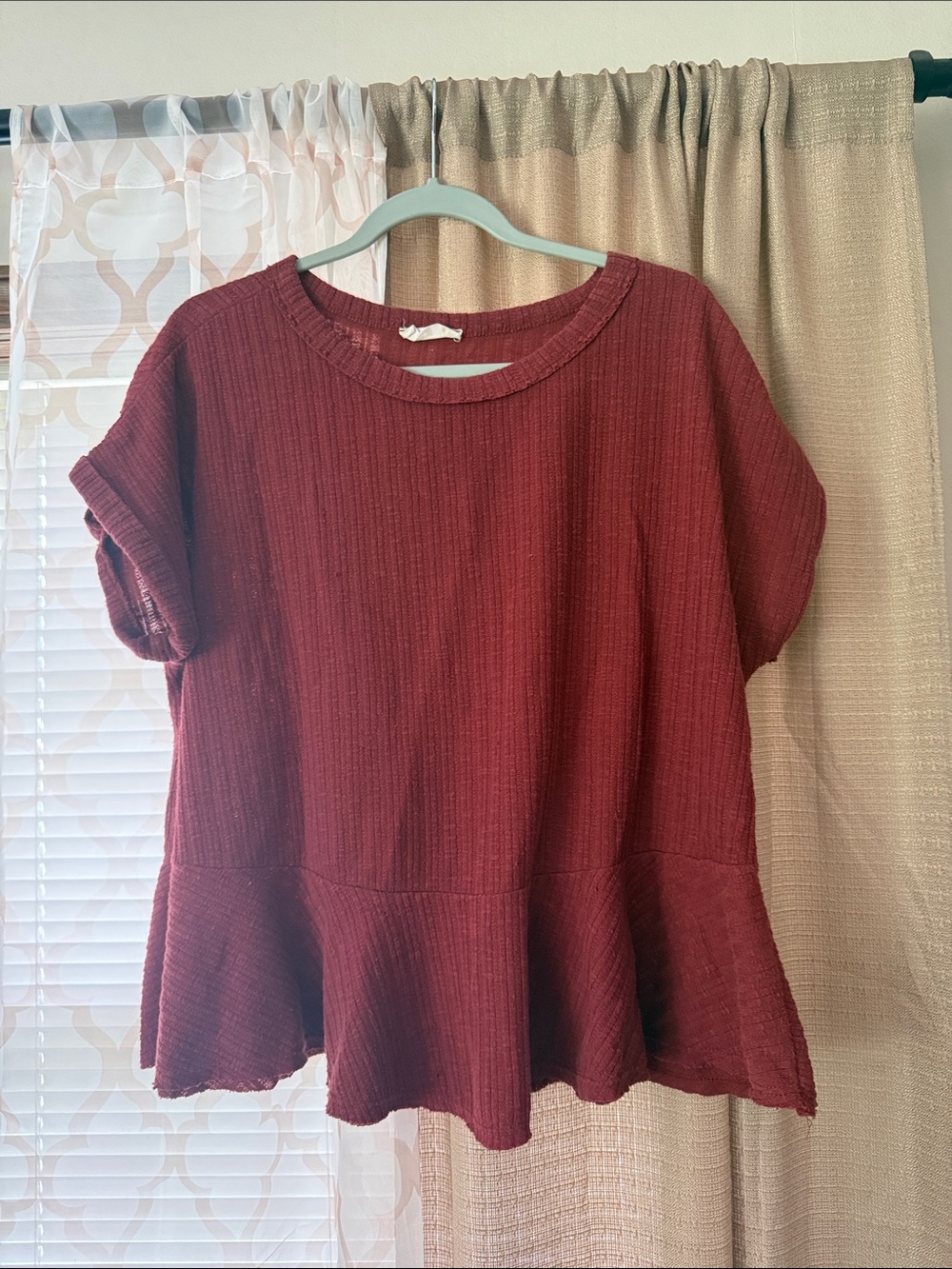 Altar'd State Ribbed Peplum Top - Burgundy